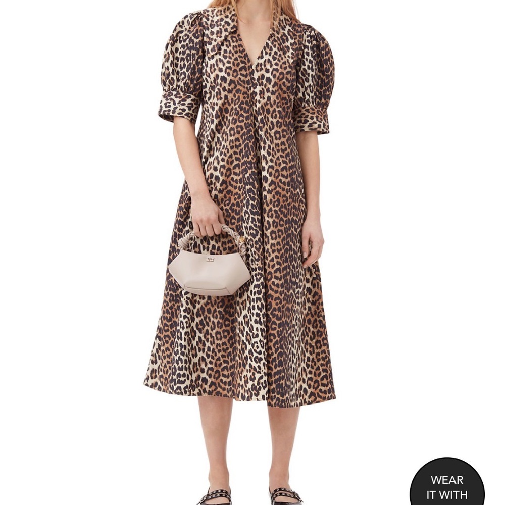 Ganni Leopard Print Midi Dress